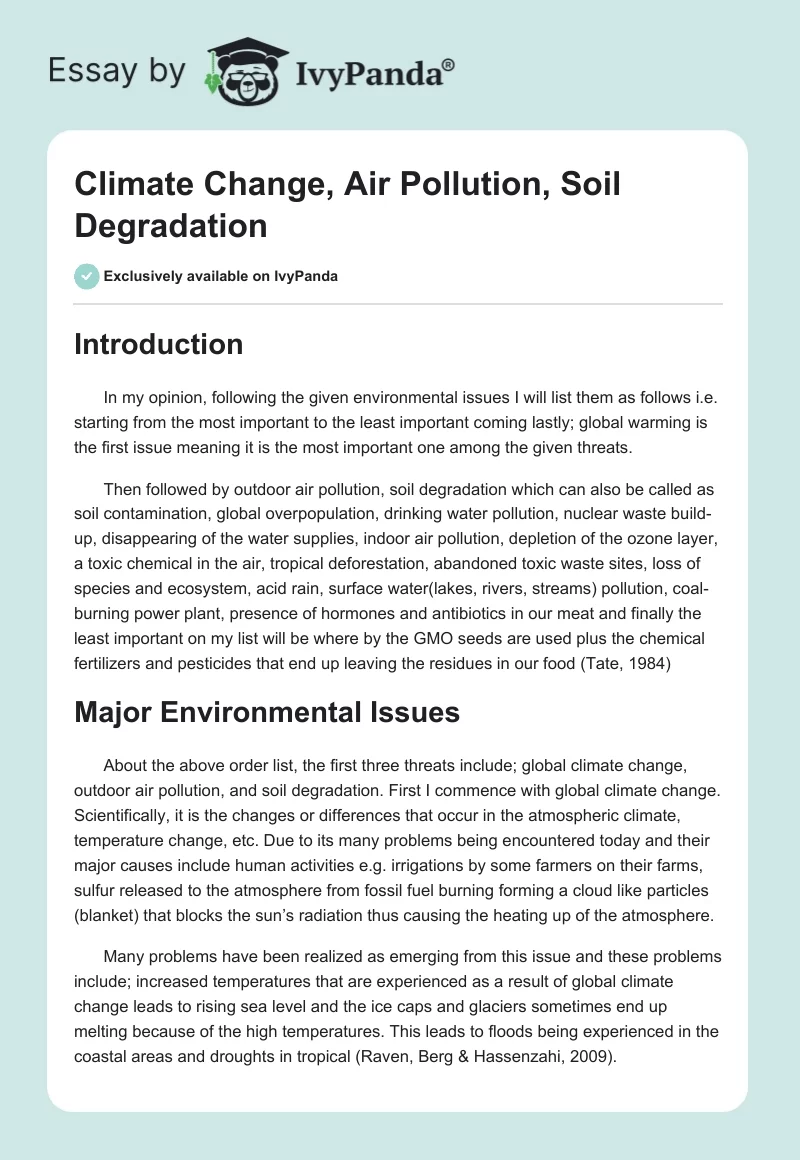 Climate Change, Air Pollution, Soil Degradation. Page 1