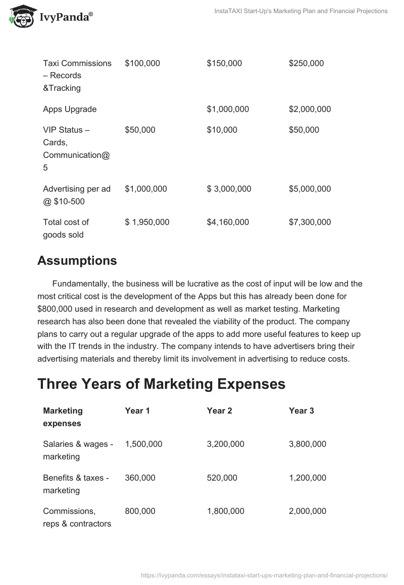 InstaTAXI Start-Up's Marketing Plan and Financial Projections. Page 3
