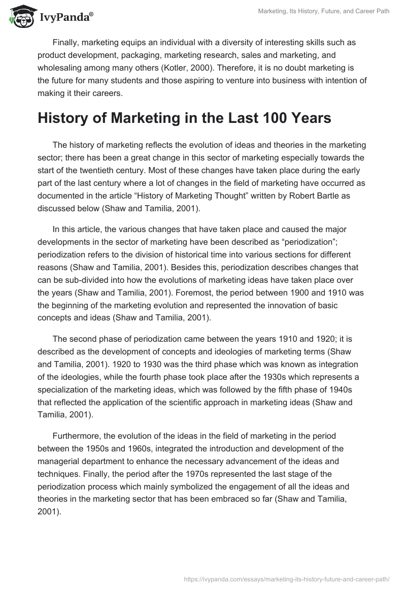 Marketing, Its History, Future, and Career Path. Page 2