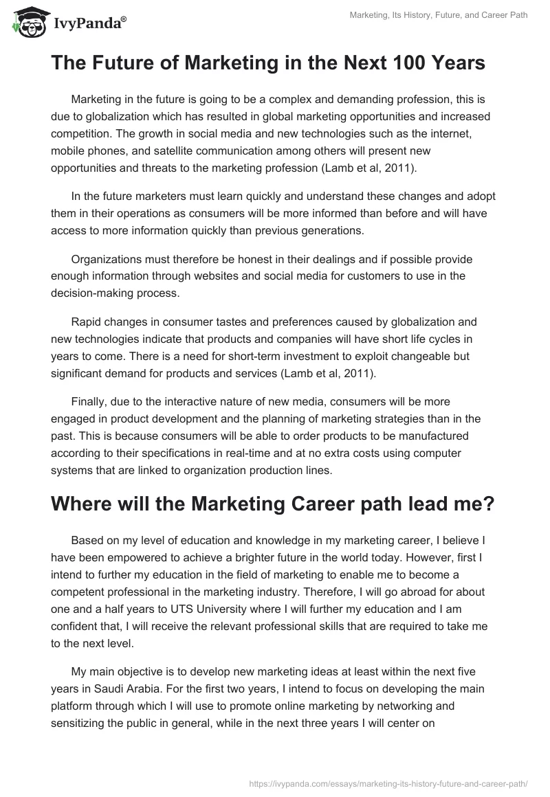 Marketing, Its History, Future, and Career Path. Page 3