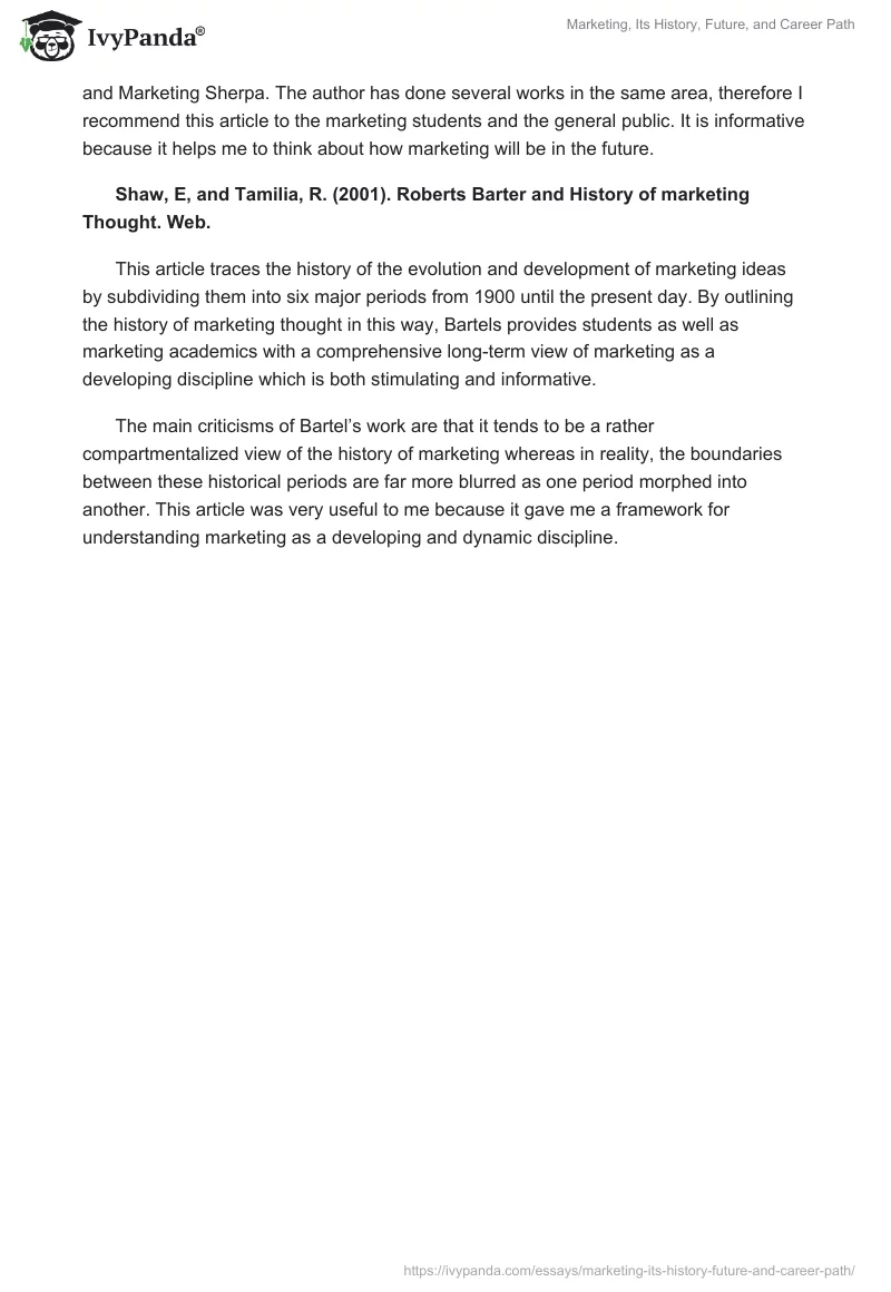 Marketing, Its History, Future, and Career Path. Page 5