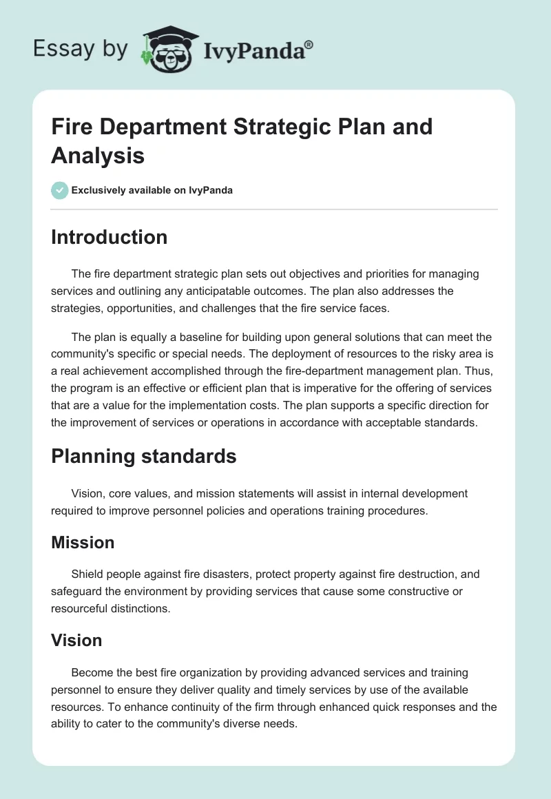 Fire Department Strategic Plan and Analysis. Page 1
