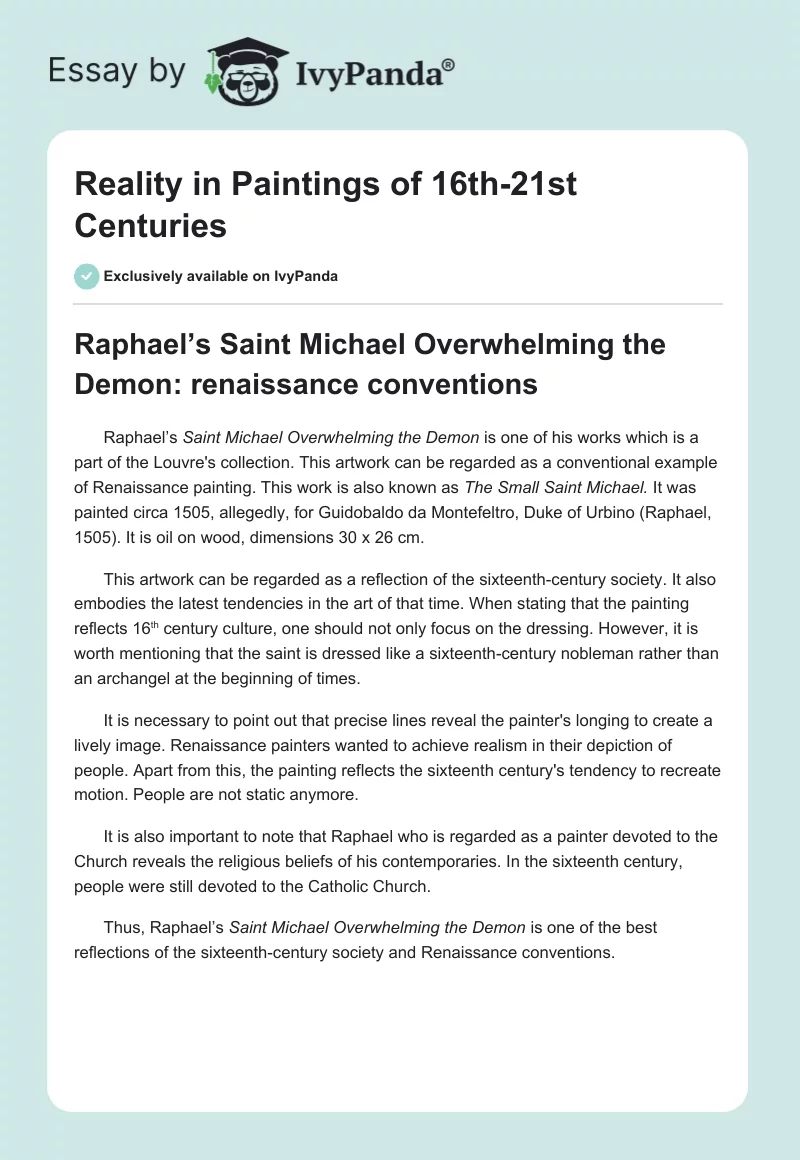 Reality in Paintings of 16th-21st Centuries. Page 1