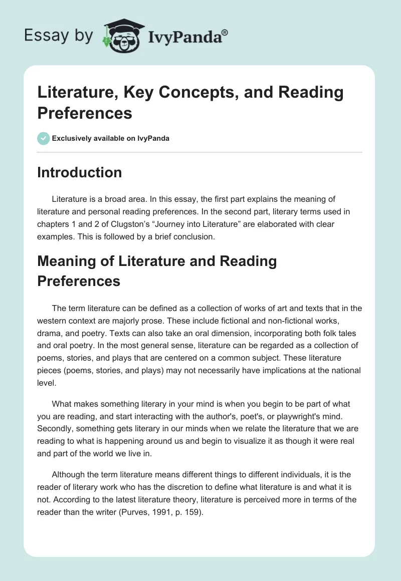 Literature, Key Concepts, and Reading Preferences. Page 1