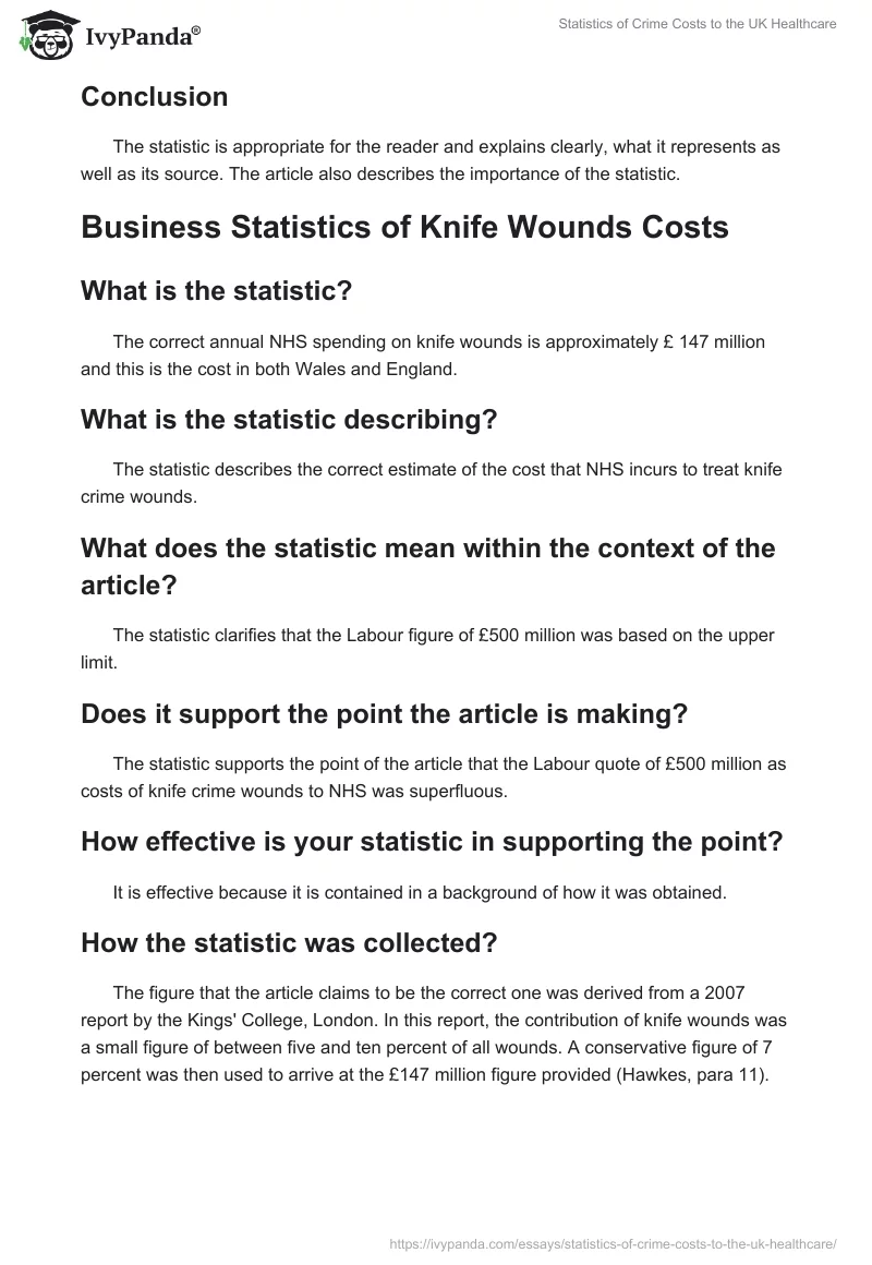 Statistics of Crime Costs to the UK Healthcare. Page 4