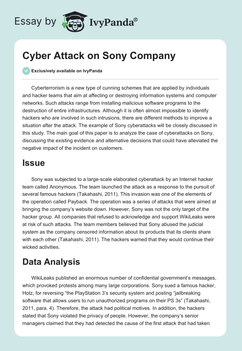 Cyber Attack on Sony Company. Page 1