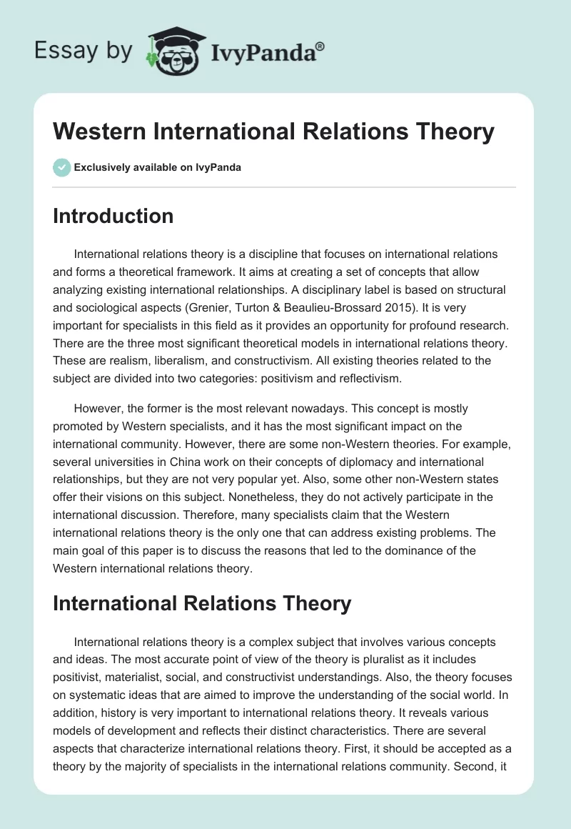Western International Relations Theory. Page 1