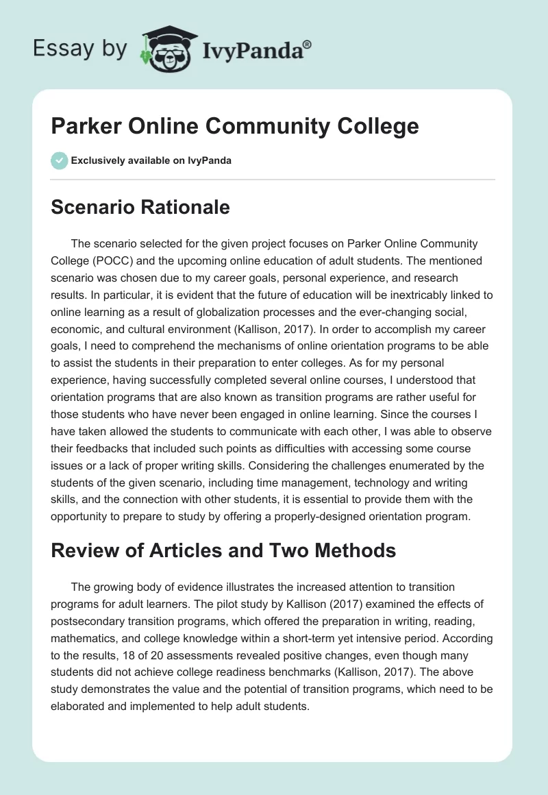 Parker Online Community College. Page 1