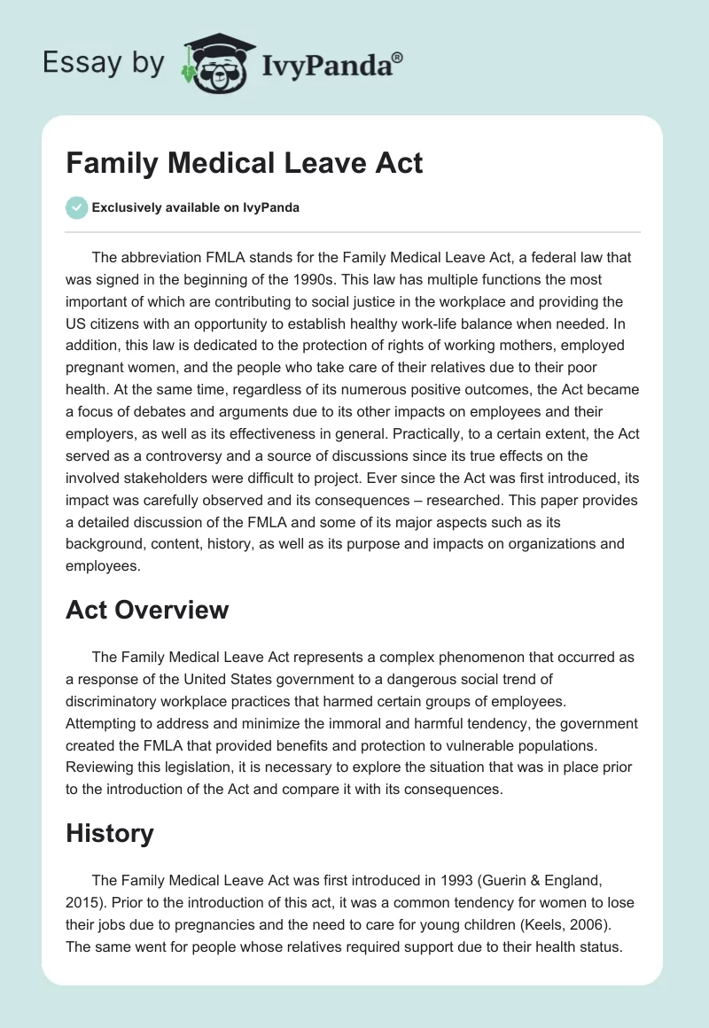 Family Medical Leave Act. Page 1