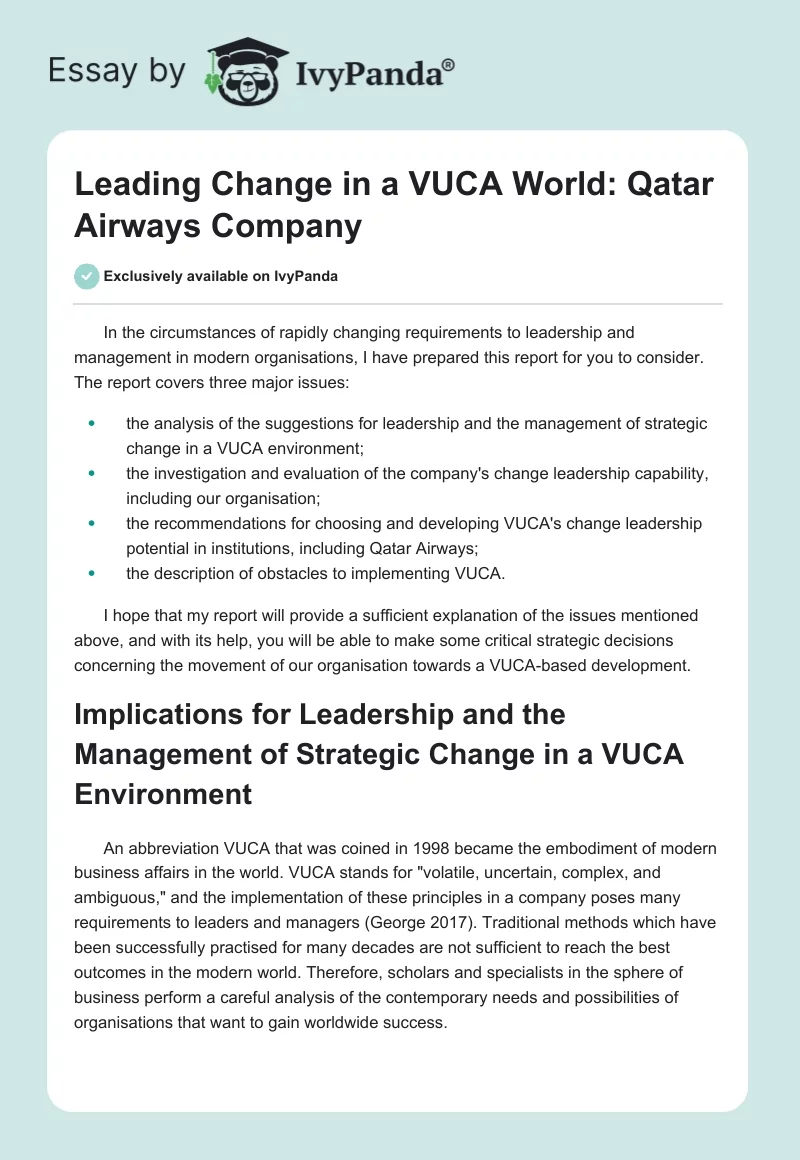 Leading Change in a VUCA World: Qatar Airways Company. Page 1