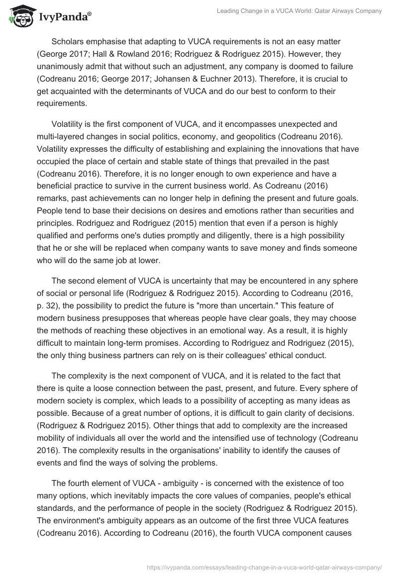 Leading Change in a VUCA World: Qatar Airways Company. Page 2