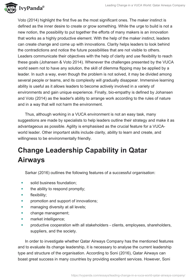 Leading Change in a VUCA World: Qatar Airways Company. Page 4