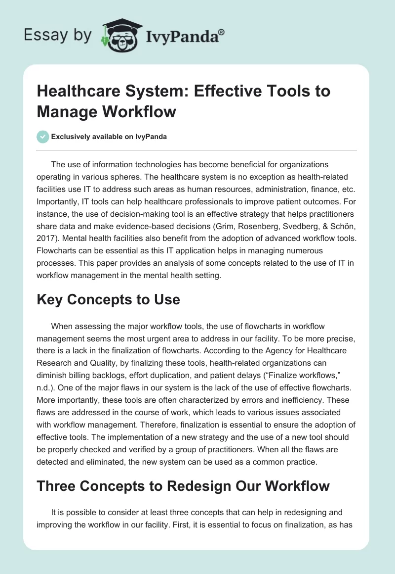 Healthcare System: Effective Tools to Manage Workflow. Page 1