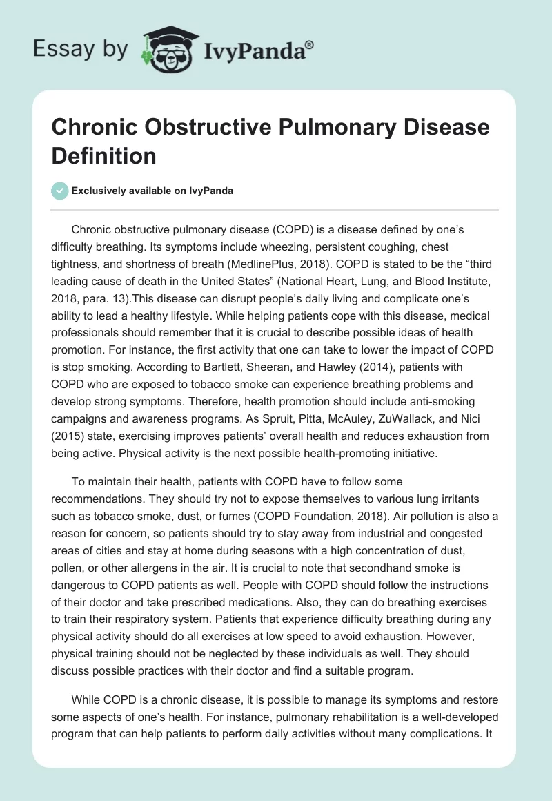 Chronic Obstructive Pulmonary Disease Definition. Page 1