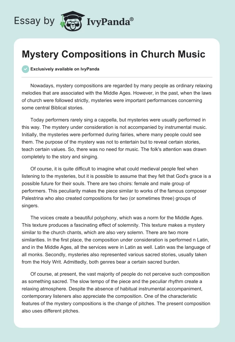 Mystery Compositions in Church Music. Page 1