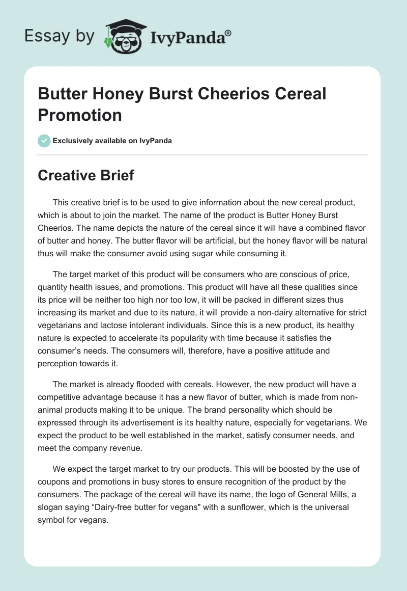 Butter Honey Burst Cheerios Cereal Promotion. Page 1