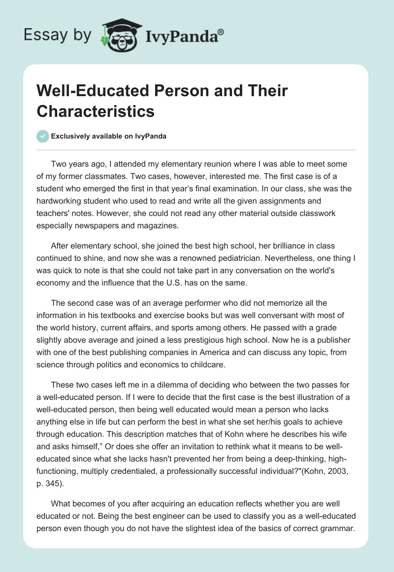 Well-Educated Person and Their Characteristics. Page 1