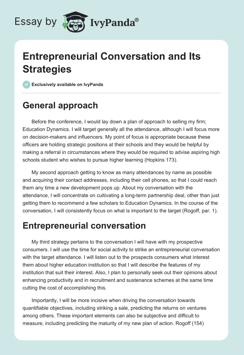 Entrepreneurial Conversation and Its Strategies. Page 1