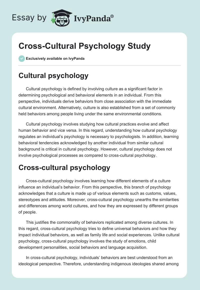 Cross-Cultural Psychology Study. Page 1