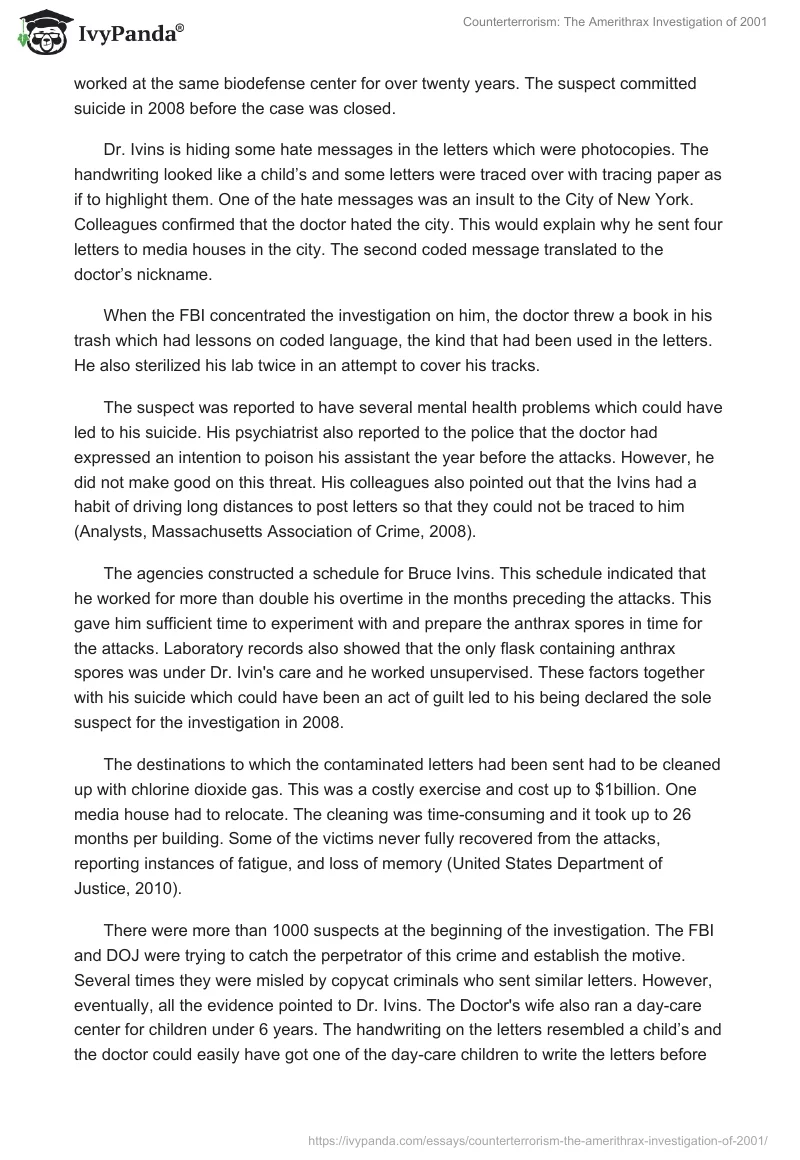 Counterterrorism: The Amerithrax Investigation of 2001. Page 2