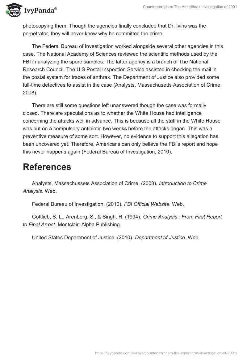 Counterterrorism: The Amerithrax Investigation of 2001. Page 3