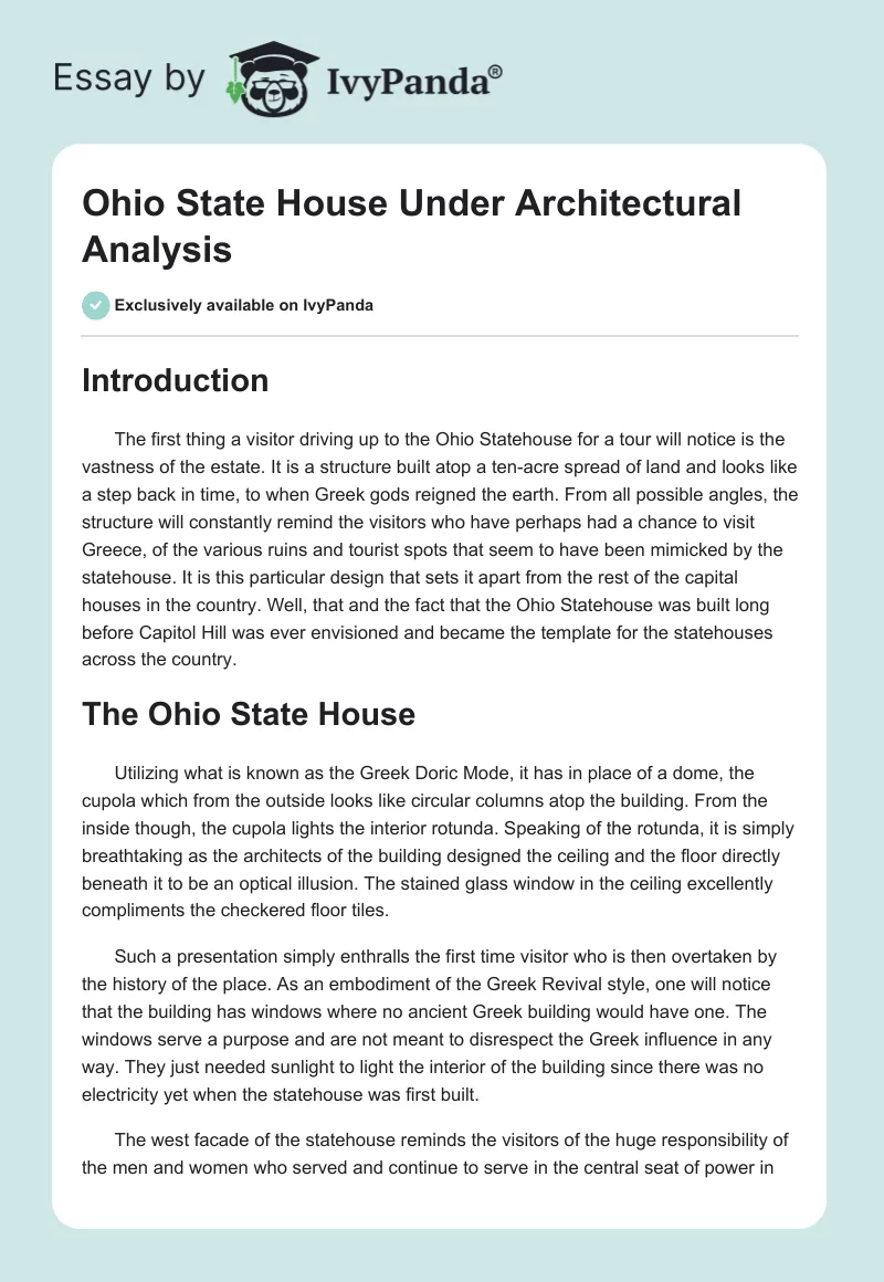 Ohio State House Under Architectural Analysis. Page 1