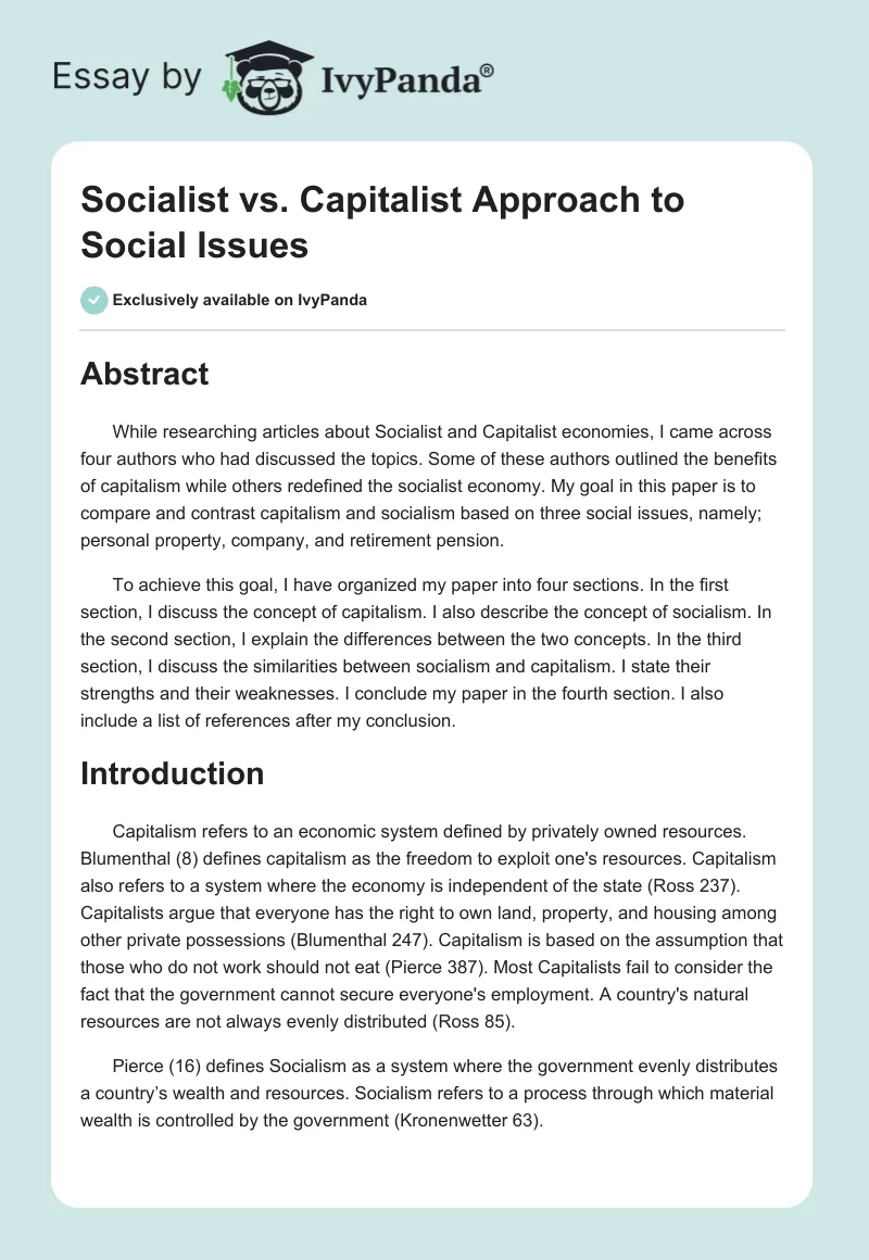 Socialist vs. Capitalist Approach to Social Issues. Page 1