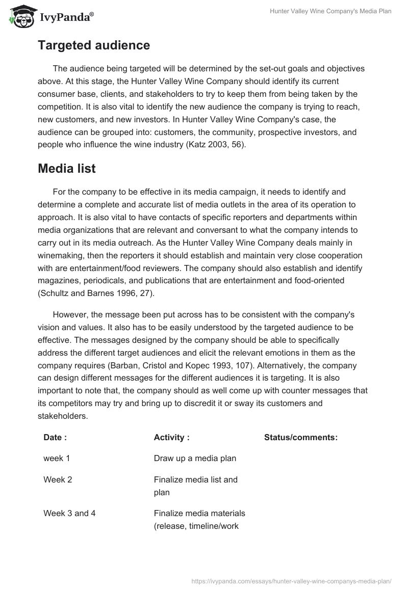 Hunter Valley Wine Company's Media Plan. Page 4
