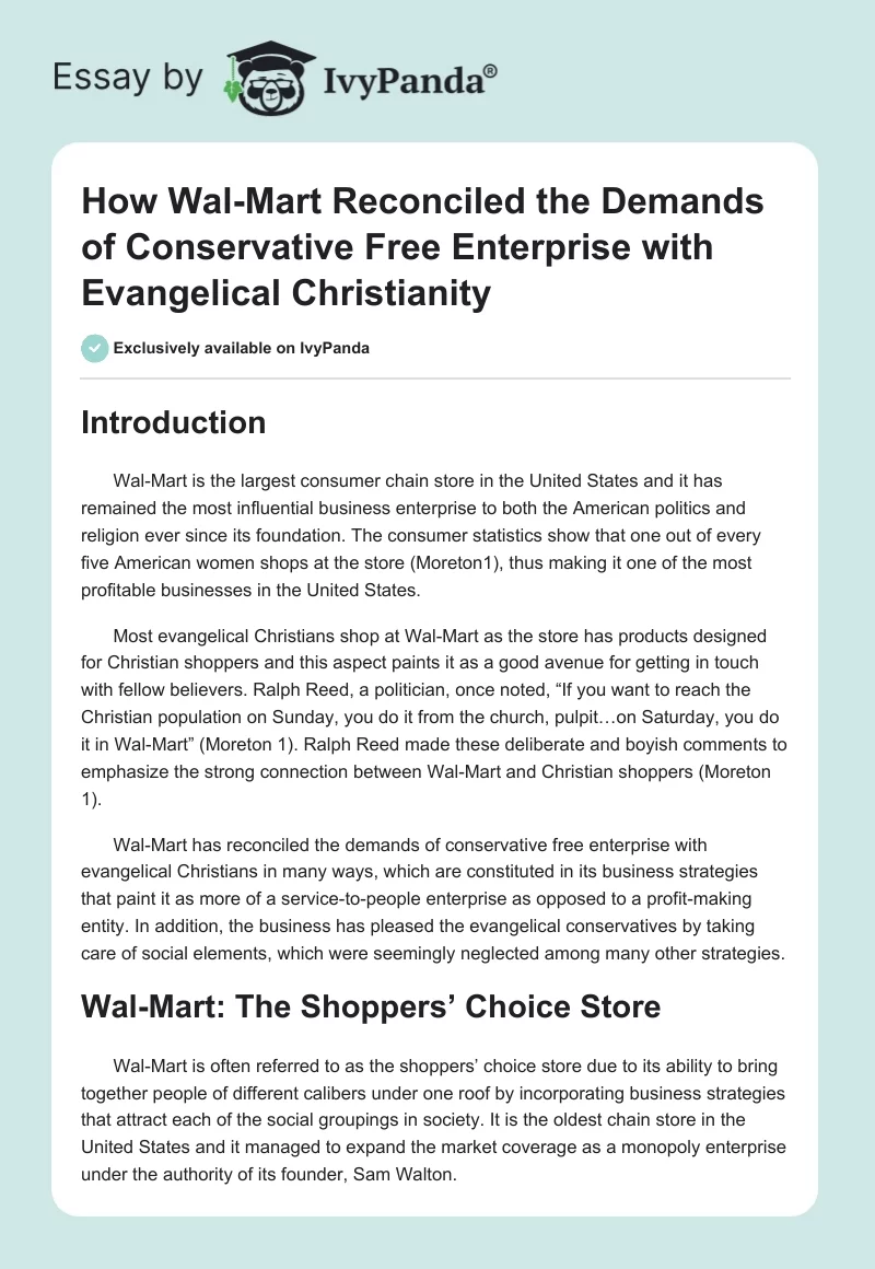 How Wal-Mart Reconciled the Demands of Conservative Free Enterprise With Evangelical Christianity. Page 1