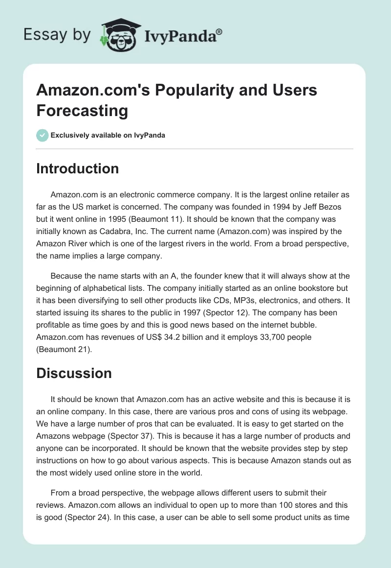 Amazon.com's Popularity and Users Forecasting. Page 1