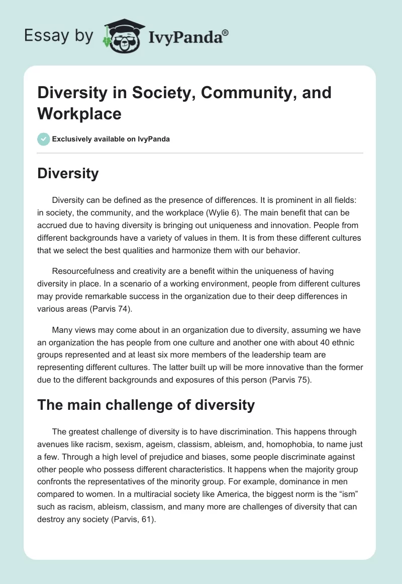 Diversity in Society, Community, and Workplace. Page 1