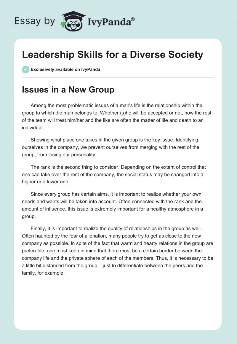 Leadership Skills for a Diverse Society. Page 1