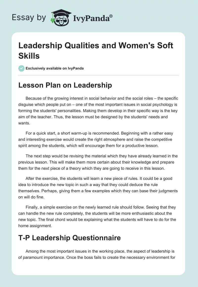 Leadership Qualities and Women's Soft Skills. Page 1