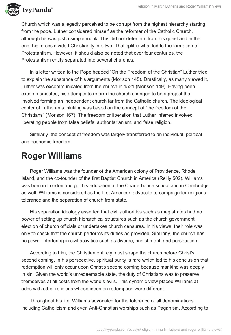 Religion in Martin Luther's and Roger Williams' Views. Page 2
