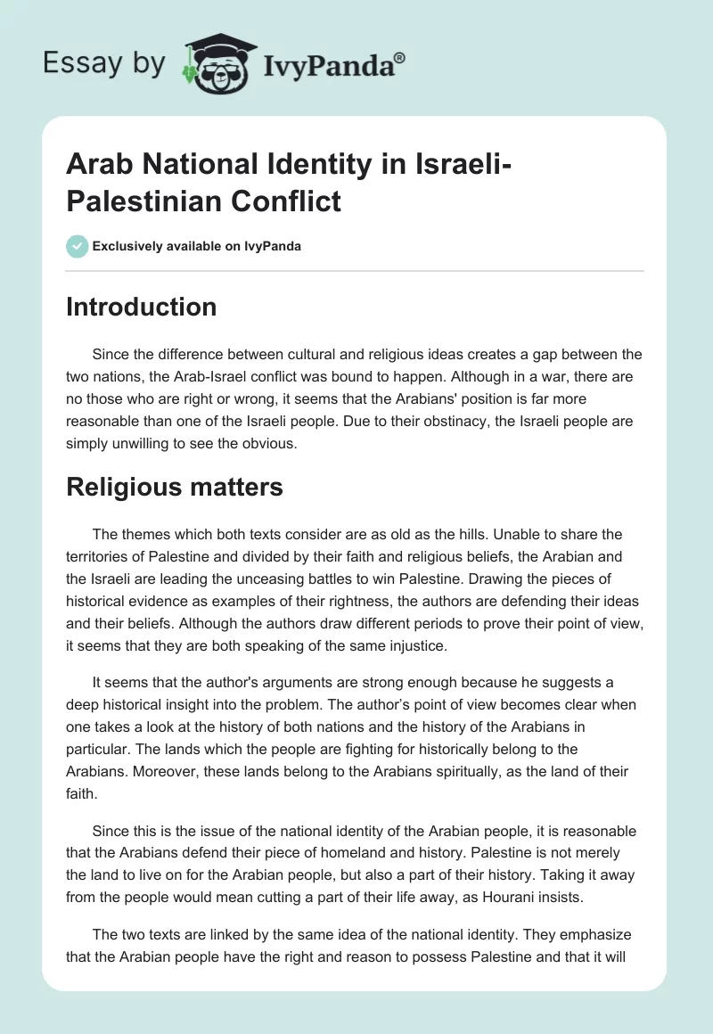 Arab National Identity in Israeli-Palestinian Conflict. Page 1