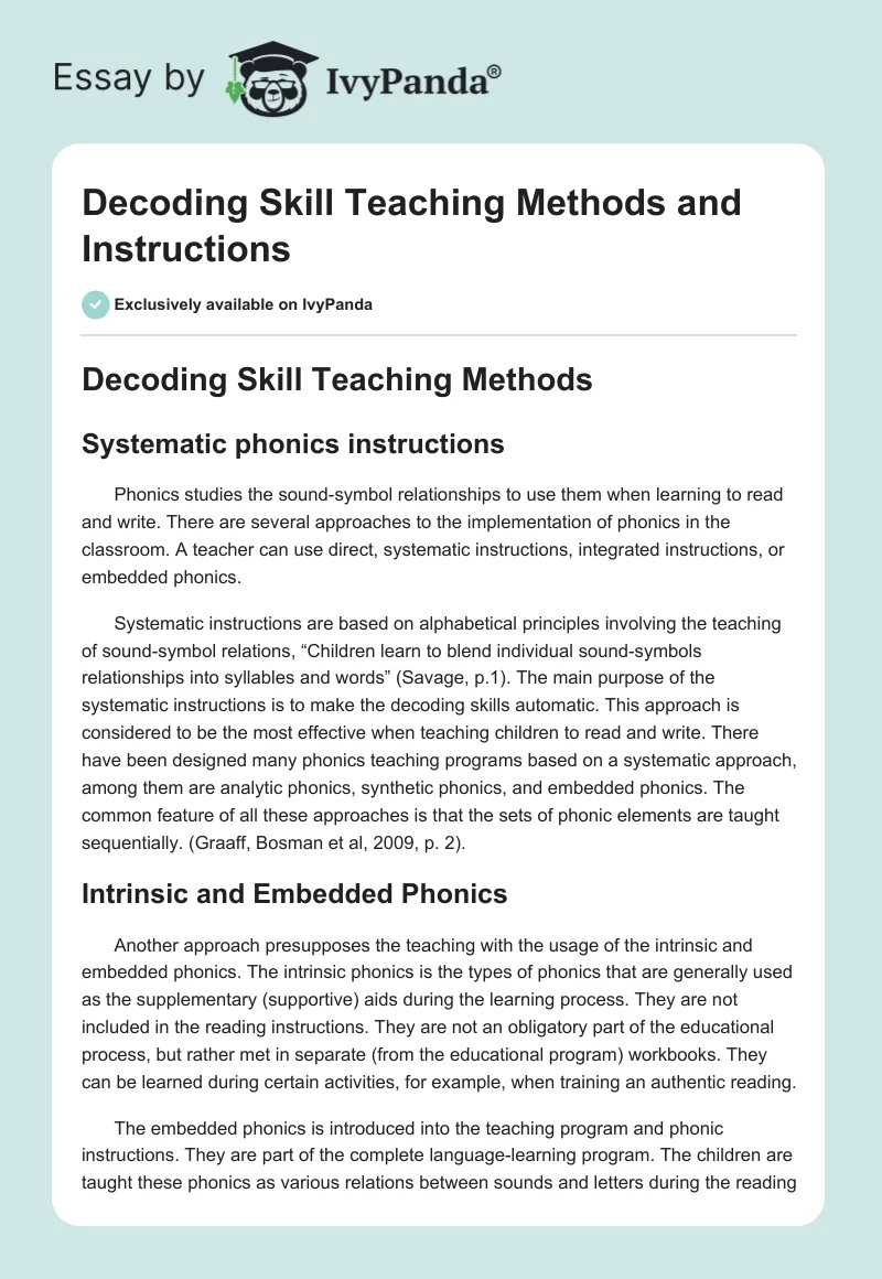 Decoding Skill Teaching Methods and Instructions. Page 1