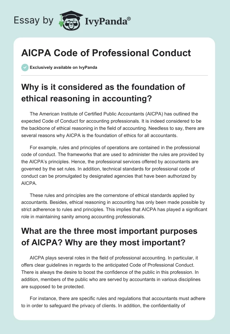 AICPA Code of Professional Conduct. Page 1