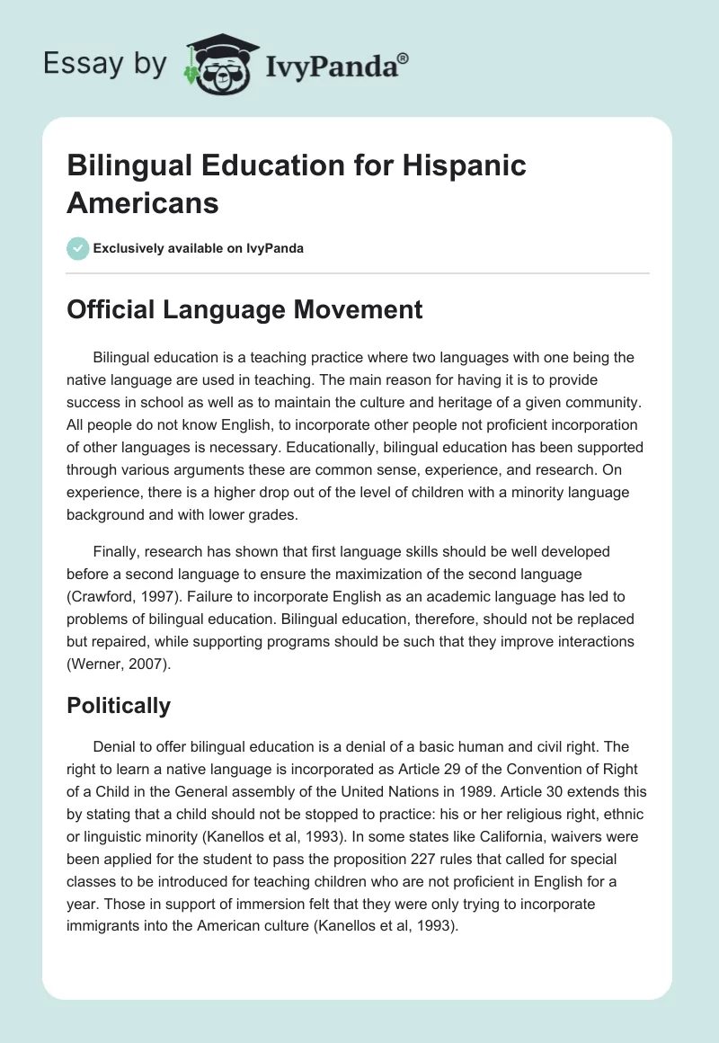 Bilingual Education for Hispanic Americans. Page 1