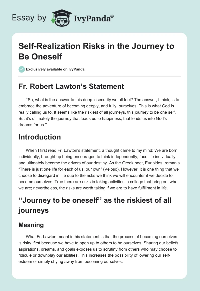 Self-Realization Risks in the Journey to Be Oneself. Page 1