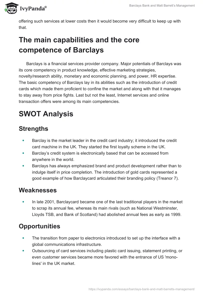 Barclays Bank and Matt Barrett’s Management. Page 4