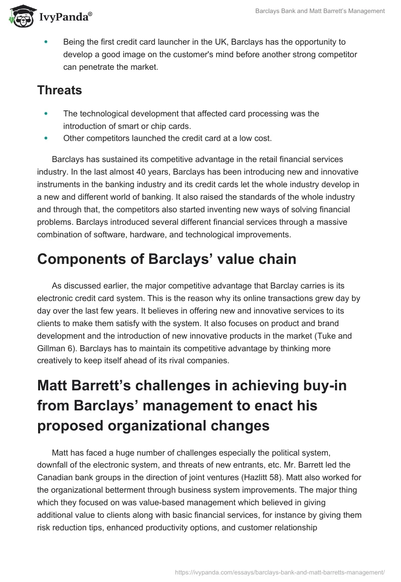 Barclays Bank and Matt Barrett’s Management. Page 5