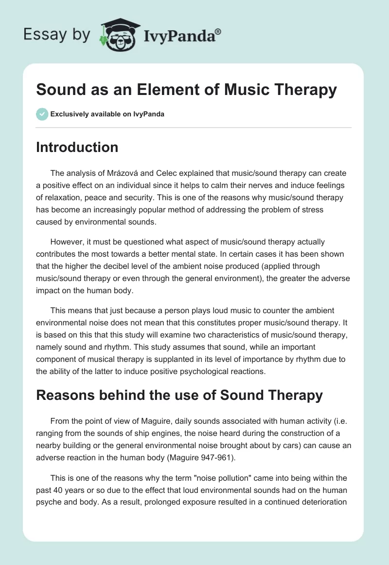 Sound as an Element of Music Therapy. Page 1
