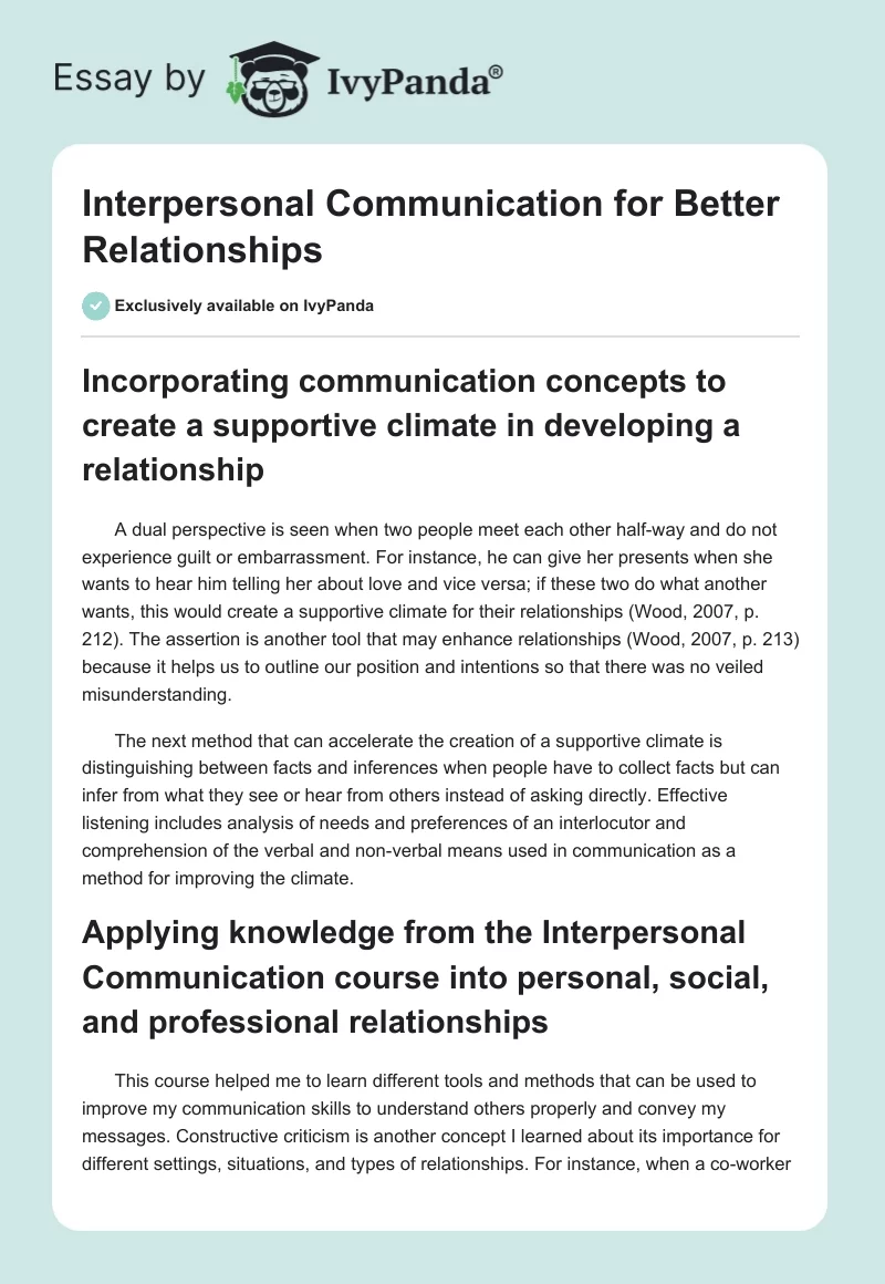 Interpersonal Communication for Better Relationships. Page 1