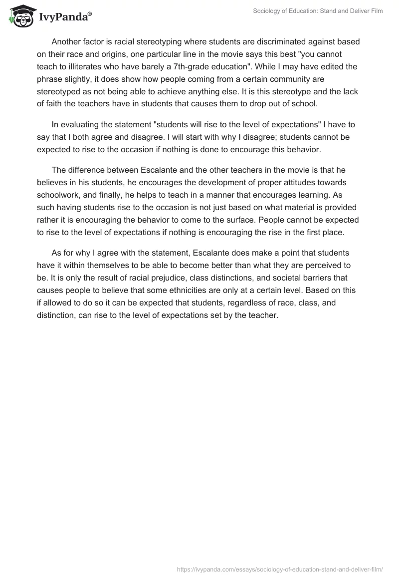 Sociology of Education: "Stand and Deliver" Film. Page 2