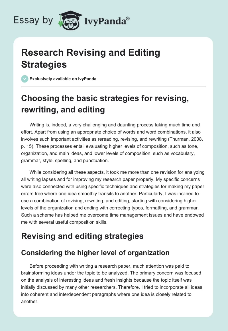 Research Revising and Editing Strategies. Page 1