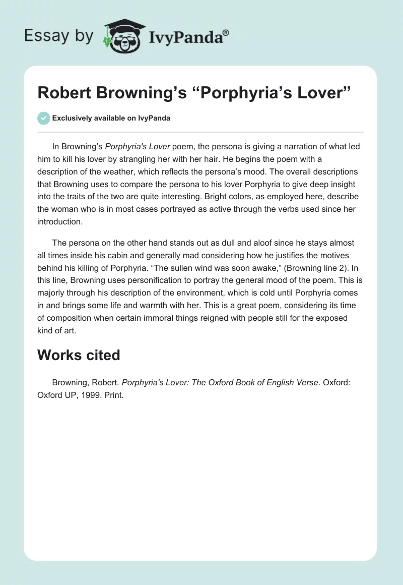 Robert Browning’s “Porphyria’s Lover”. Page 1