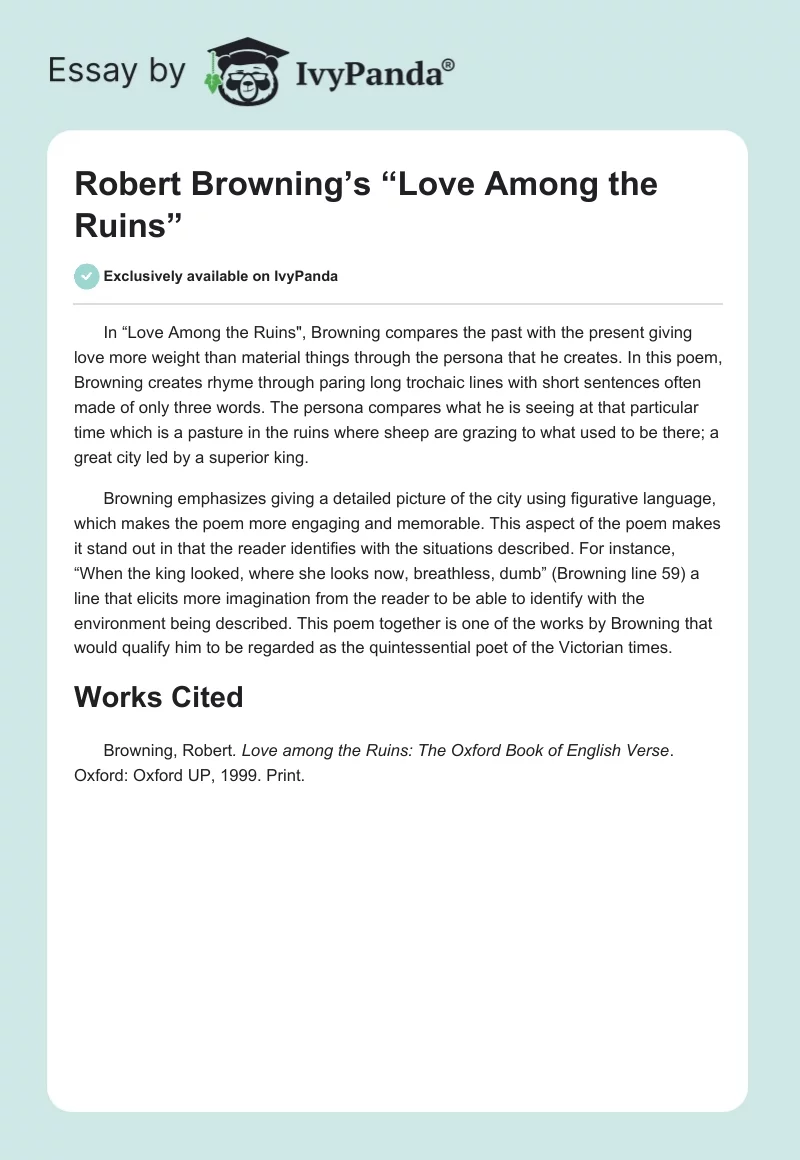 Robert Browning’s “Love Among the Ruins”. Page 1