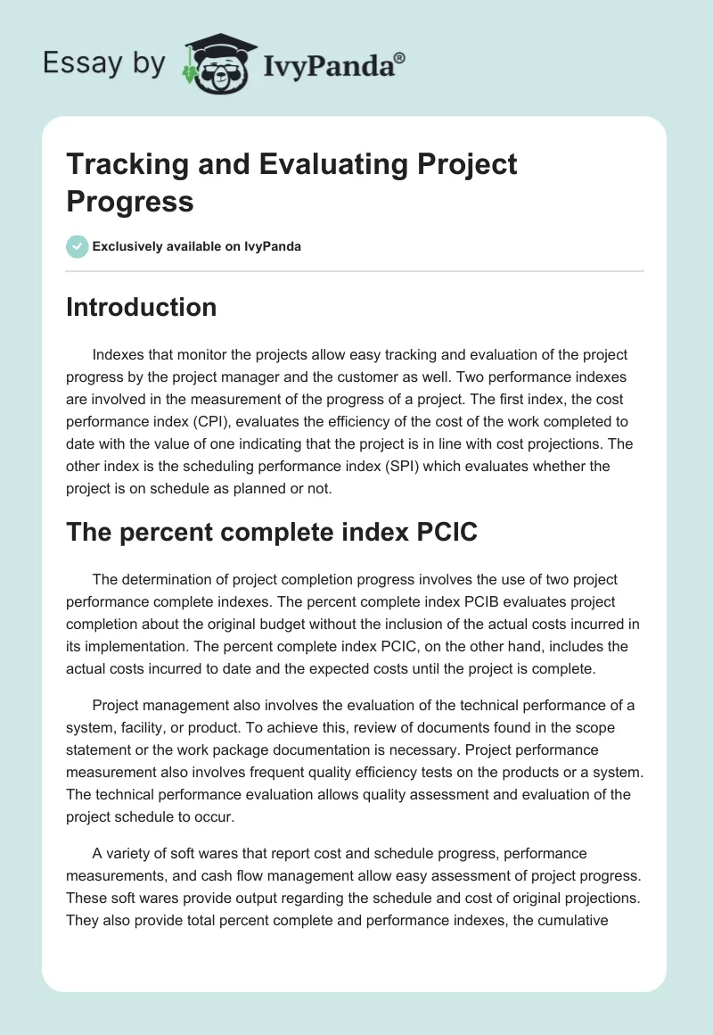 Tracking and Evaluating Project Progress. Page 1