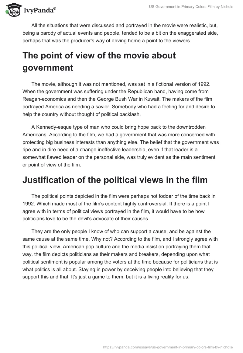 US Government in "Primary Colors" Film by Nichols. Page 3