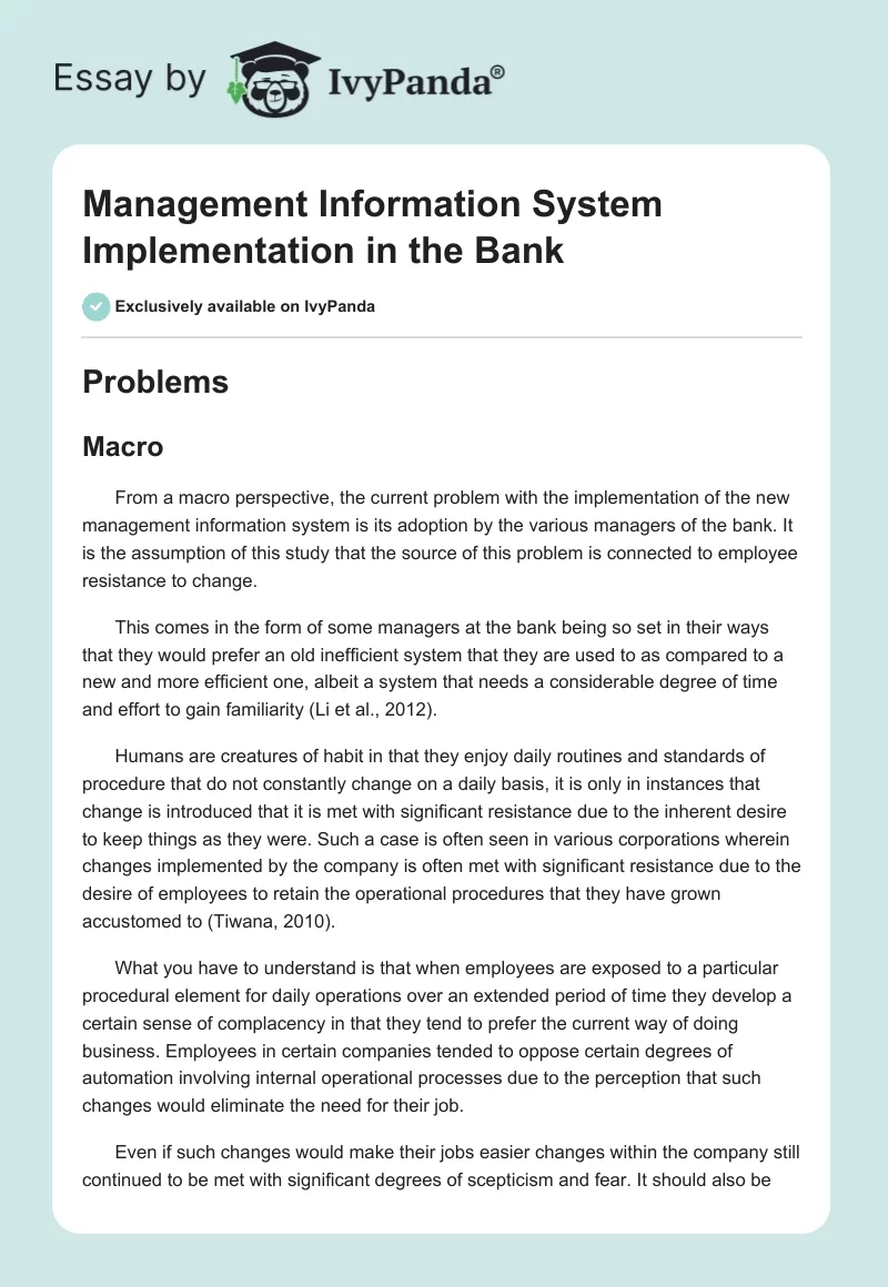 Management Information System Implementation in the Bank. Page 1
